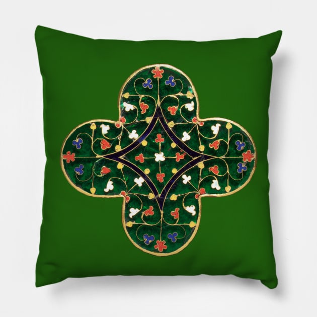 ANTIQUE GOLD GREEN CLOVER JEWEL Medieval French Enamel Pillow by BulganLumini