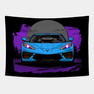 Rapid Blue C8 Corvette Stingray Midnight Moon Supercar Racecar Muscle Car Sportscar Corvette C8 Tapestry