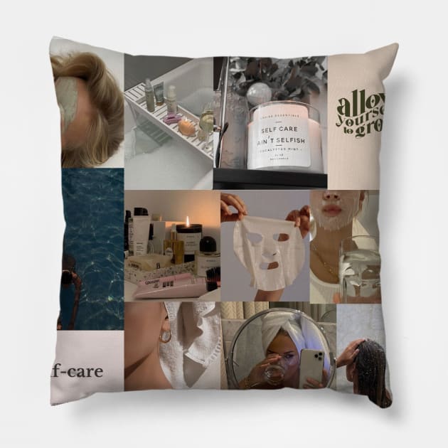 self care aesthetic collage Pillow by morgananjos