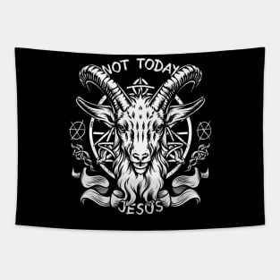 Not Today Jesus I Satanic Baphomet Goat Tapestry