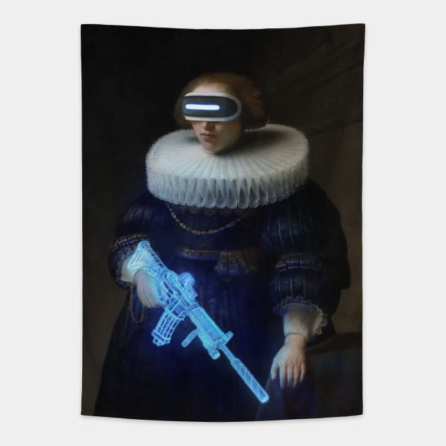 Portrait Of A Trooper Woman Tapestry by anycolordesigns