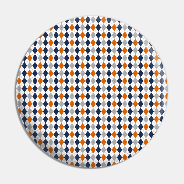 Navy Silver Orange and White Argyle Pattern Diamond Checks Pin by squeakyricardo