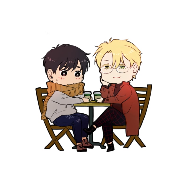 Banana Fish - Chibi Ash and Eiji at the Cafe by MykaAndSalmon