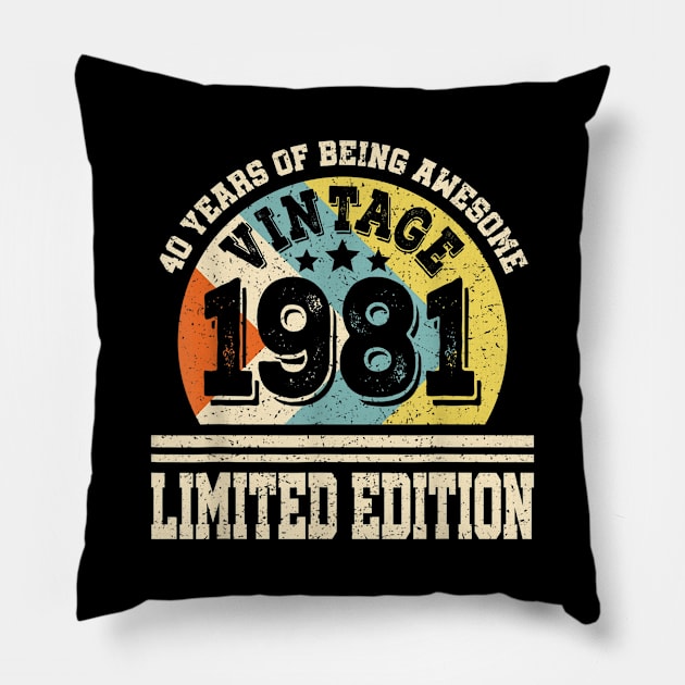 Vintage 1981 Limited Edition 40th Birthday 40 Years Old Pillow by luxembourgertreatable