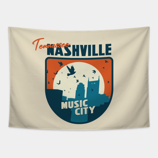 Nashville Tennessee City Sunset Retro Vintage Design Tapestry by Terrybogard97