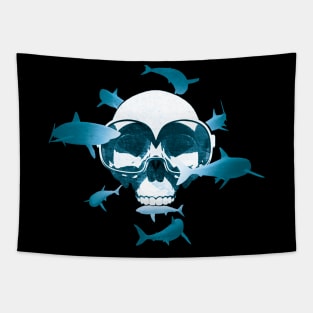 Scuba diving Skull and Sharks Tapestry