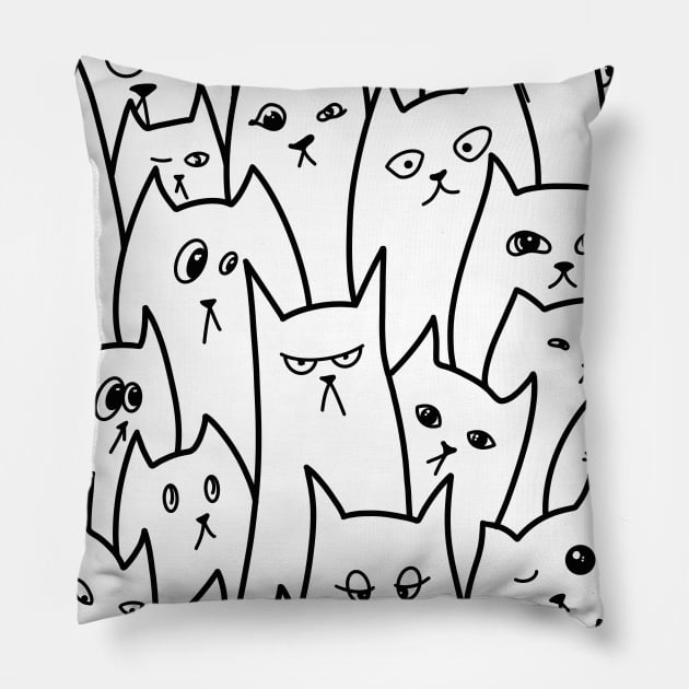 Cartoon Qute Cat Doodle / Cats illustration / Cat line art Pillow by Print Art Station