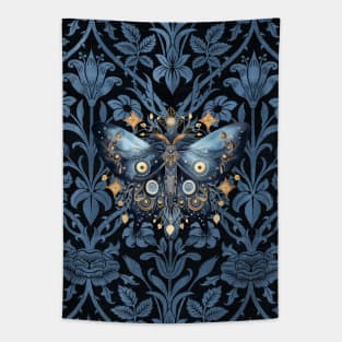 Mystical Blue and Gold Moth II Tapestry