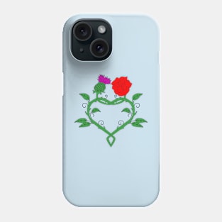 Celtic knotwork stems with red rose, thistle and heart Phone Case