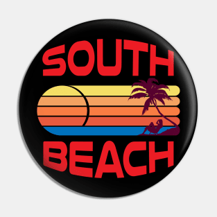 South Beach Miami Colorful Beach Side Sunset Graphic Design Pin