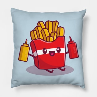 Cute French Fries Holding Ketchup And Mustard Pillow