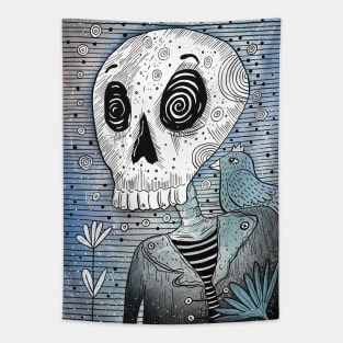 Skull and blue bird Tapestry