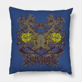 horned animal skull vintage Pillow