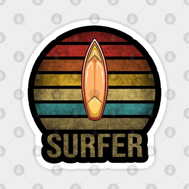 Surf Or Die Surfboard Summer Retro Sunset Magnet by The Agile Store