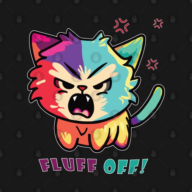 Colorful cute angry cat hissing Fluff Off by SPJE Illustration Photography
