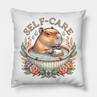 Self-care Capybara Bathing in a Hot Tub Pillow