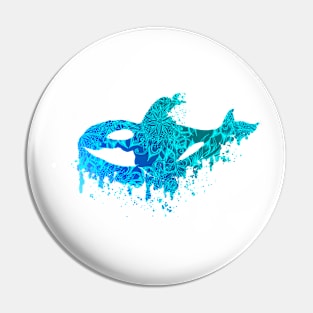 Blue Floral Orca Pin