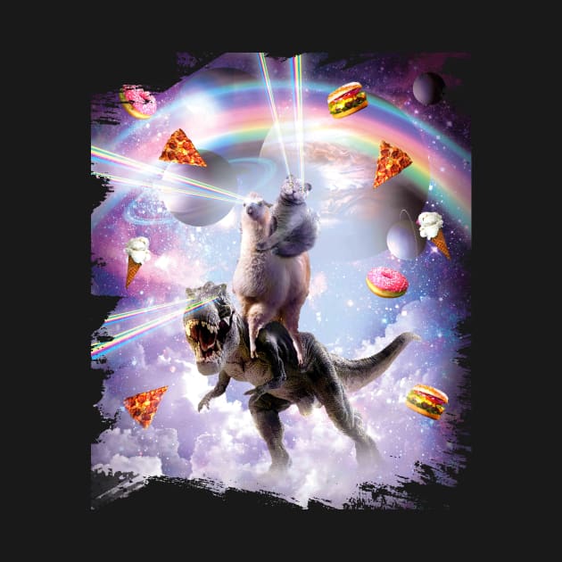 Laser Eyes Space Cat On Llama Dinosaur - Rainbow by Random Galaxy