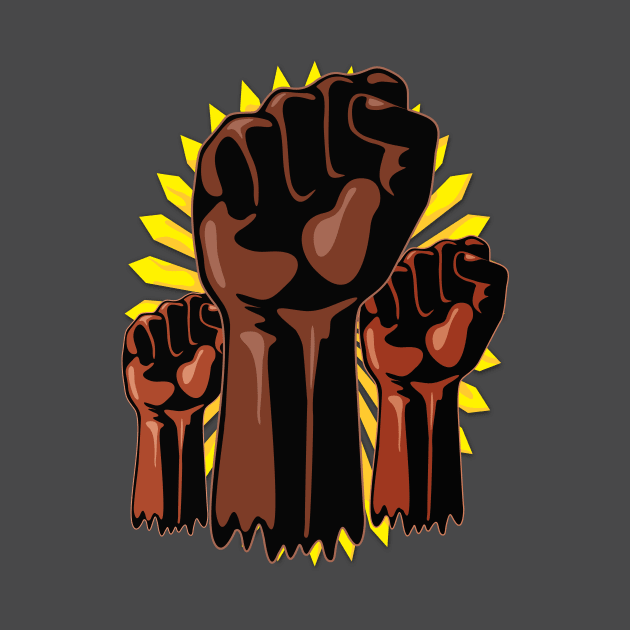 Black Power Raised Fists Symbols Slogan on Abstract yellow sun by BluedarkArt