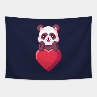 Cute Panda with big love. Gift for valentine's day with cute animal character illustration. Tapestry