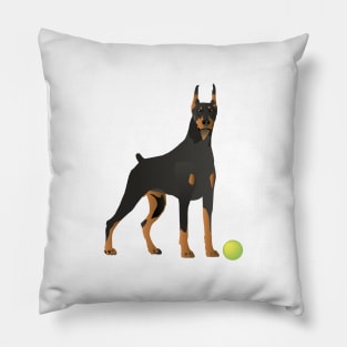 Doberman Dog with a Green Ball Pillow
