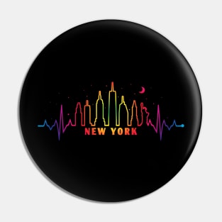 New York Pride City Skyline EKG Heartbeat Rainbow Night Pin