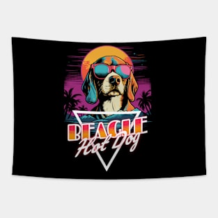 Retro Wave Beagle Hot Dog Shirt Tapestry