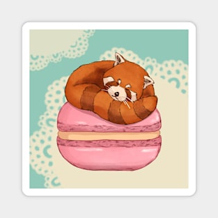 Cute Red Panda and Macaron Illustration Art Magnet