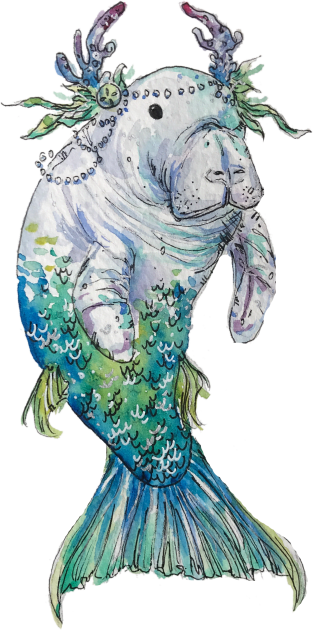 Mermaid Manatee Kids T-Shirt by aquabun