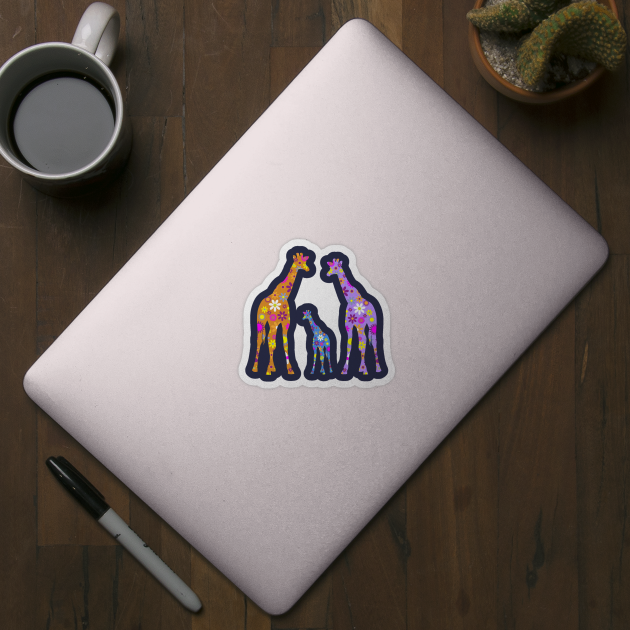 Cute Flower Pattern Giraffe Family Design Gifts - Giraffe Family - Sticker  | TeePublic