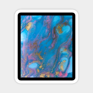 Pink And Blue Marble Watercolour With Gold Effect Magnet