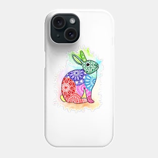 Rainbow rabbit mandala with watercolor splash Phone Case