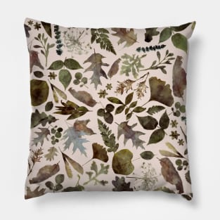 Woodland foliage, dusty pink, green brown, watercolor wash Pillow