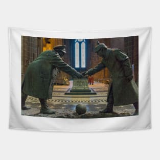 The 1914 Christmas Truce sculpture, Liverpool Cathedral Tapestry