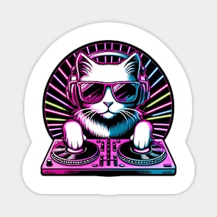 DJ Cat Vinyl Retro Scratching Rap Music Lover Turn Tables Magnet