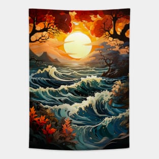 Waves ocean sunset 2 Tapestry