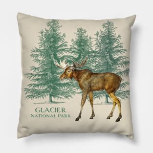 Glacier National Park Montana Moose Trees Vintage Look Rockies Pillow