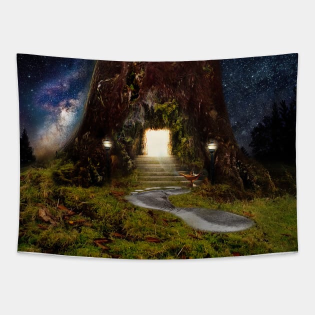 Mystical forest with magic portal enchanted tree Tapestry by RubenGT