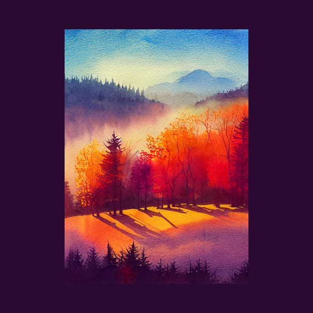 Colorful Autumn Landscape Watercolor 23 by redwitchart