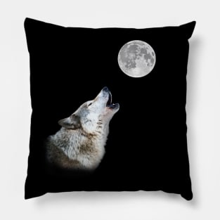 Wolf howling at moon artwork Pillow