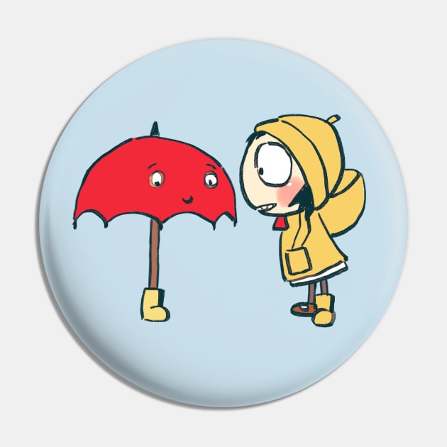 sarah sharing her boots with red umbrella / sarah and duck Pin by mudwizard