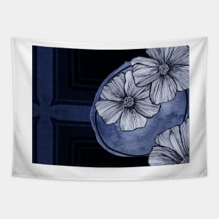 Contemporary Modern Art Botanical In Blue Tapestry