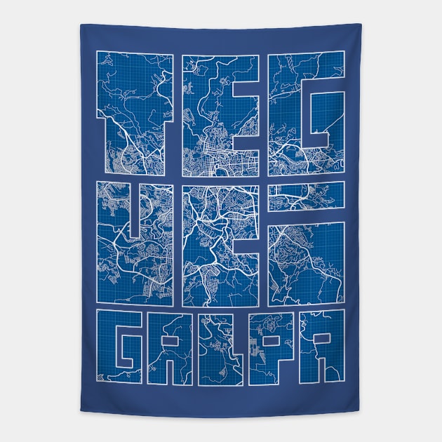 Tegucigalpa, Honduras Map Typography - Blueprint Tapestry by deMAP Studio