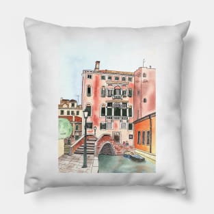 Venice Watercolor and ink Illustration Pillow