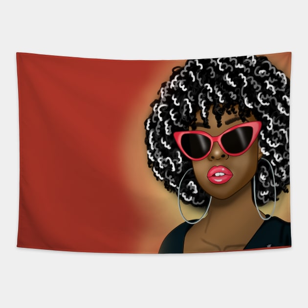 cute black girl magic digital art drawing Tapestry by Spinkly Creations 