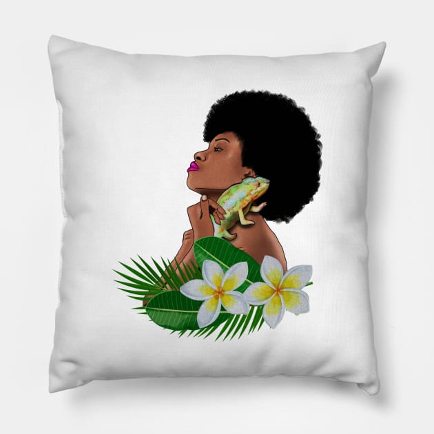 Afro Woman With Chameleon Pillow by dukito