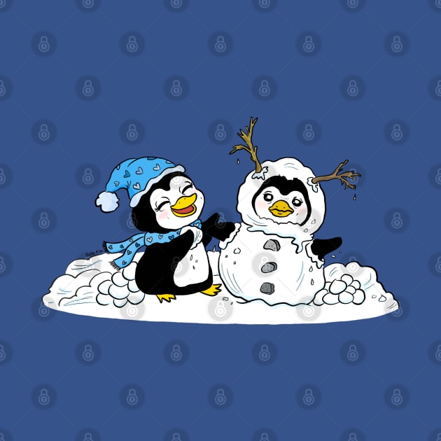 Penguin couple in snow by doodletokki