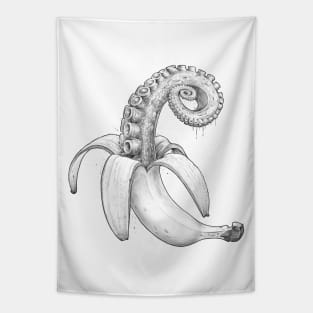 Octopus banana black & white Tapestry