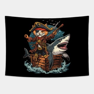 Cat Riding Shark Underwater Wonder Tapestry