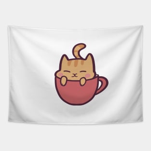 Kawaii Cartoon Cat in Tea Cup Tapestry